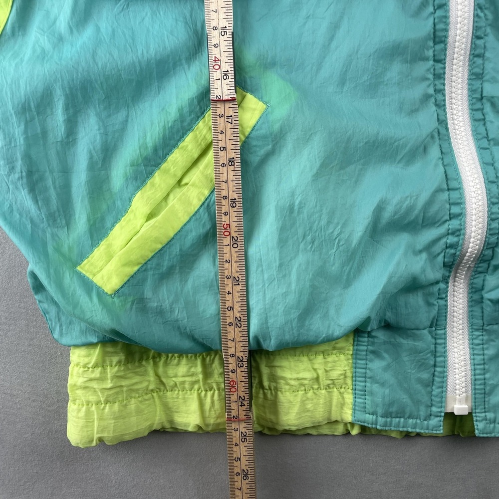 Vintage Gitano Jacket Womens Medium Teal Neon Green Colorblock Windbreaker 80s - Picture 9 of 11